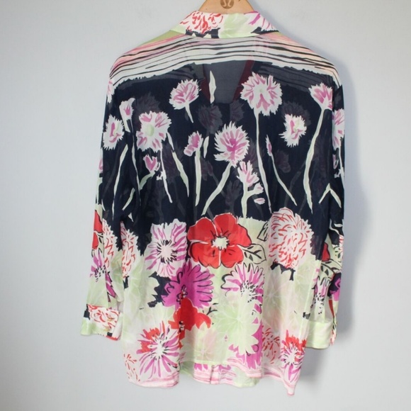 St John Floral Sheer Button Front Blouse HW6409 - Picture 3 of 5